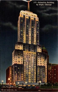 Postal de lino Palmolive Building at Night Chicago Illinois - Imagen 1 de 2