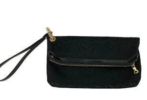 Simply Vera Vera Wang Black Canvas Foldover Wristlet Canvas Goldtone Hardware - Picture 1 of 6