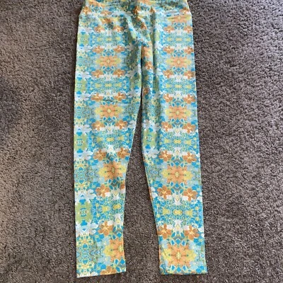 Lula Roe TC Leggings Verde Azul Amarillo Naranja Patrón Flor Foto 1 de 4
