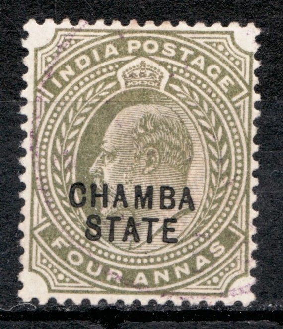1904 Индия Chamba государство Sc # 25 - четыре Annas KEVII - б/у марка Cv $32.50 - Изображение 1 из 1