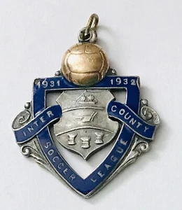 1931-1932 Inter County Soccer League Silver Enamel Medal Award Sterling Vintage - Picture 1 of 3