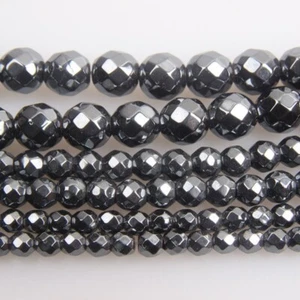 Cuentas redondas facetadas de hematita negra natural de 4/6/8/10/12 mm para hacer joyas hágalo usted mismo - Imagen 1 de 16