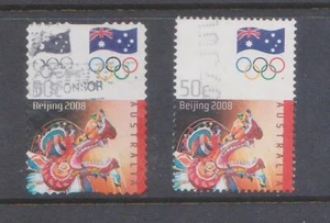 (F97-116 2008 Aus 50c Beijing dragon left Stamp has double printed flag&rings    - Picture 1 of 1
