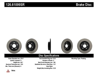 StopTech Rear Right Sport Slotted Brake Disc for 2012 - 2017 Ford Focus - Image 1 of 3