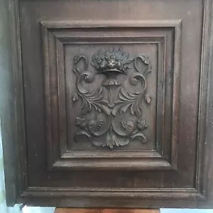 French Antique Carved Panel Door Solid Walnut Wood Urn Sea Creatures 25" x 25” - Picture 1 of 14