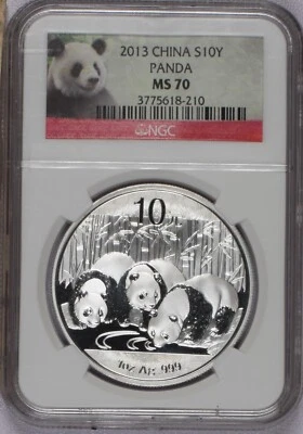 2013 1 oz. Silver Panda 10 Yuan NGC MS70. Free Shipping. - Image 1 of 2