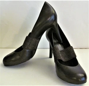 GIANNI BINI Mary Jane High Heel Pump Shoes Brown Leather Size 9W Glitter Elastic - Picture 1 of 9