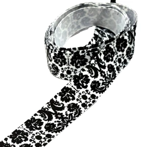 3 yrds 7/8" Black Floral Damask Pattern on White Grosgrain Ribbon 100% polyester - Picture 1 of 5