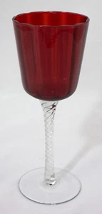 Paneled Optic Ruby Red Bowl and Air Twist Stem Wine Glass - 8 " Tall EUC! - Picture 1 of 4