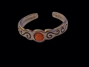 Silpada 925 Silver Scroll Red Coral Bead Adjustable Toe Ring Size 4 - Picture 1 of 9