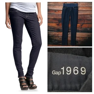 GAP 1969 Maternity Jeans Size 10 Long Always Skinny Dark Indigo Denim Stretch - Picture 1 of 9