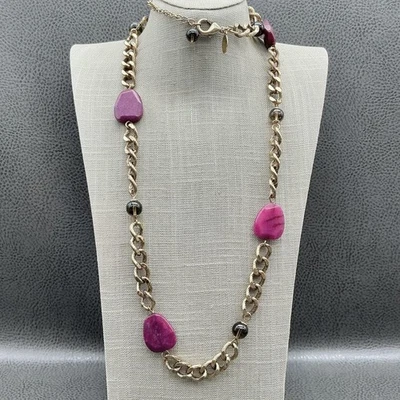 Ожерелье Chico's Long Station золотистая цепочка пурпурные камни дымчатые стеклянные бусины - Изображение 1 из 4