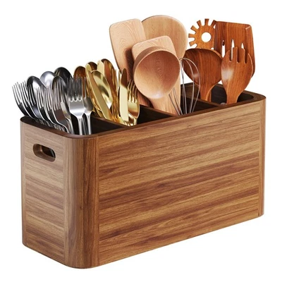 Extra Large Acacia Utensil Holder for Kitchen Counter with 4 Compartments, Wo... - Image 1 of 4