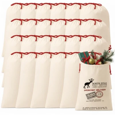 Paquete de 24 sacos de Navidad en blanco de sublimación de Papá Noel, lona de algodón reutilizable grande... Foto 1 de 4