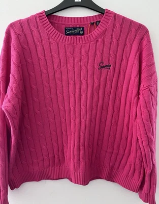 Superdry Bright Pink Cotton Jumper XL / 16 - Image 1 of 4