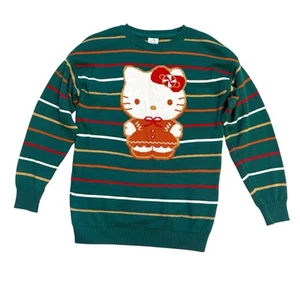 HELLO KITTY Gingerbread Sweater Girls XL Striped Christmas Holiday Green Gold - Picture 1 of 6