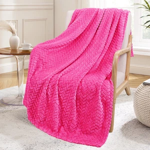 Große Flanell Fleece Überwurf Decke, Jacquard Web Blätter Muster - Bild 1 von 12