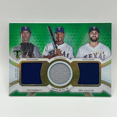 2018 Topps Triple Threads Emerald Cole Hamels/Adrian Beltre/Joey Gallo /18 TEX - Image 1 of 2