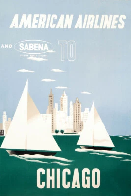 Посетите Chicago American Airlines путешествий настенное искусство домашнего декора - плакат 20 x 30 - Изображение 1 из 4