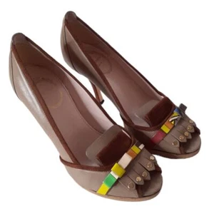 Zapatos de tacón vintage EMILIO PUCCI talla 6 zapatos flecos cuero tostado multicolor - Imagen 1 de 10