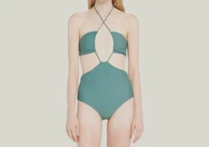 $198 Jade Swim Women's Green Layla Halter One-Piece Swimsuit Swimwear Size M - Picture 1 of 3