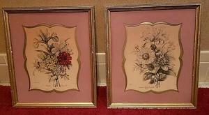Vintage Antique French Floral Botanical Litho Prints Framed Camille Chantereine - Picture 1 of 12