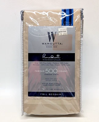 Wamsutta Pima Cotton Taupe Gold Damask Stripe Full Bed Skirt NEW - Image 1 of 4