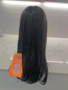 Wig Black Synthetic Long Straight With Fringe Bangs Fancy Dress Costume - Picture 1 of 12