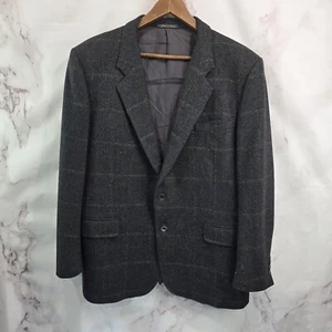 Corneliani Blazer Men 46 R Black 2 Button Suit Jacket Sport Coat Wool Windowpane - Picture 1 of 11