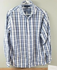 Tommy Hilfiger Sz 17 34 . 35 White Blue Checkered Button Down Long Sleeve Shirt - Picture 1 of 5
