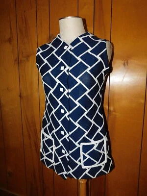 Vintage Jacket  1960's  Vest Shirt DALTON  Knit Blue w/ White Grid 32" Waist - Image 1 of 4