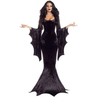 Mujeres Vestido Gótico Murciélago Bruja Fantasma Nupcial Disfraz Disfraz Vampiro Traje Halloween Foto 1 de 4