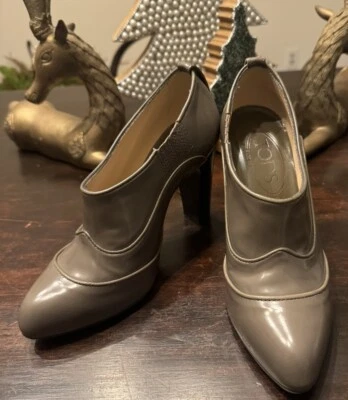 Botines Tods Mujer Gris Charol Tacón Grueso Talla 34.5 Foto 1 de 4