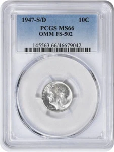 1947-S/D Roosevelt Silver Dime OMM FS-502 MS66 PCGS - Picture 1 of 2