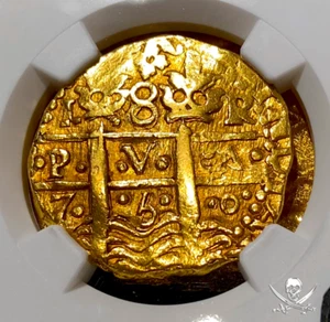 PERU 1750 8 ESCUDOS NGC 55 “La LUZ” SHIPWRECK GOLD DOUBLOON PIRATE TREASURE COIN - Picture 1 of 12
