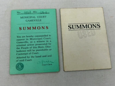8x SUMMONS CARDS - VTG 1960 Mattel Lie Detector Game REPLACEMENT CARDS PIECES - Image 1 of 3