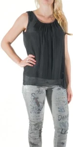 GIGI MODA SCHWARZ AELLA GERAFFTER AUSSCHNITT SEIDE TANK TOP JERSEYFUTTER EINHEITSGRÖSSE - Bild 1 von 1