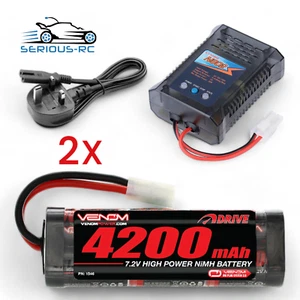 RC Car Batteries 2x 4200mah 7.2v NiMH Battery & 2A Fast Charger - RC Car Tamiya - Picture 1 of 6