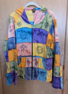 Rising International Hoodie Women 2X Colorful Bohemian Hippie Zip Up Flower Boho - Picture 1 of 7