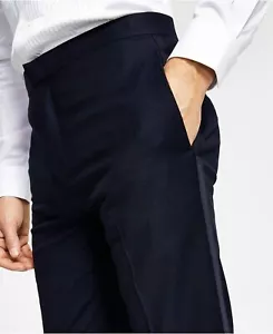 NWT ALFANI Slim Fit Tuxedo Diamond Grid Navy Flat Front Dress Pants Sz 32 x 32 - Picture 1 of 5