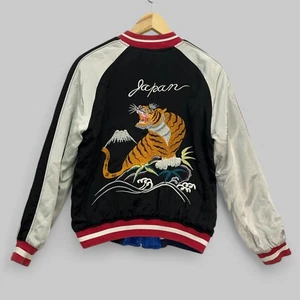Topshop Sukajan Reversible Japan Embroidered Bomber Jacket Sz 8 Tiger Eagle - Picture 1 of 19