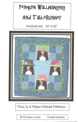 Penguin Wallhanging and Table Runner Quilt Pattern Winter Hats Paper Pieced - Image 1 of 2