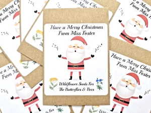24 x Personalised Teacher to Pupil Wildflower Seed Packs Xmas Gifts Santa Claus - Picture 1 of 5