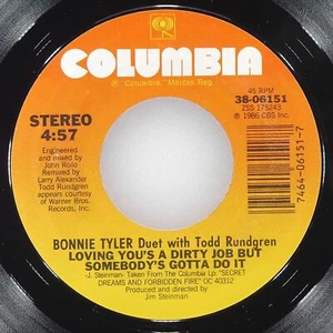 BONNIE TYLER TODD RUNDGREN Loving You'S A Dirty Job COLUMBIA 38-06151 EX 45 7" - Picture 1 of 4