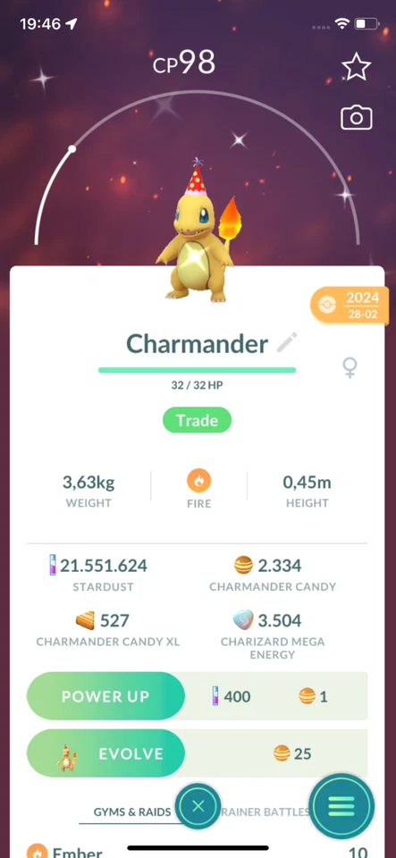 ✨Pokemon | SHINY Red Party Hat Costume Charmander | Registered 20k Dust ONLY✨ - Image 1 of 1