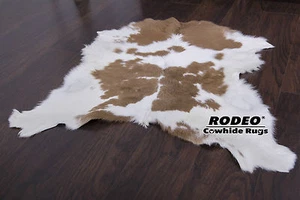 Classic Brown and White Cowhide Calf Skin Animal Throw size Approx 3X3ft - Picture 1 of 4