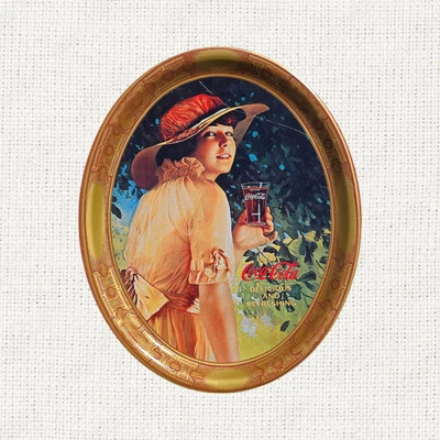 Vintage Coca Cola Collector Serving Tray WW1 Girl Oval Tin Reproduction Of 1916  - Image 1 of 3