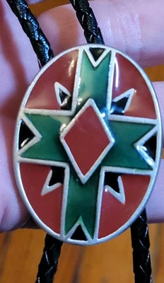 Corbata vintage 1991 Siskiyou esmalte motivo suroeste Bolo oeste ovalada Navidad  Foto 1 de 4