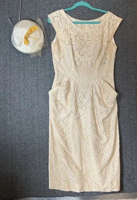 Vintage 1960’s Lace Dress Scoop Neck Fit & Flare, W Pillbox Hat Jackie O Style - Image 1 of 4