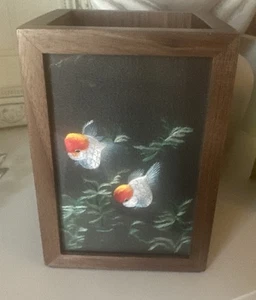 Handmade Silk Embroidery Wooden Pen Holder Red Cap Oranda Goldfish Design - Picture 1 of 12